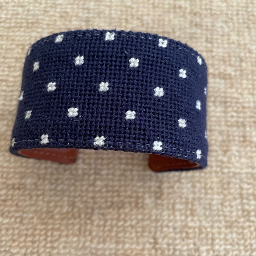 NWOT Needlepoint Cuff Bracelet 
1 available, navy blue w/white dots